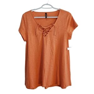 I Ma Belle Peach Color‎ Lace Up Tee Size L New